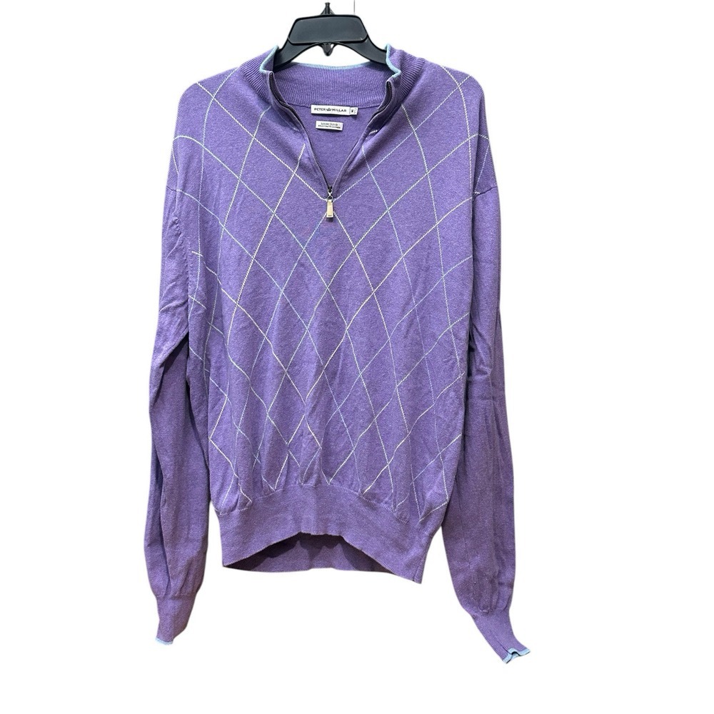 Peter Millar Sweater Medium Luxury Blend Cashmere Cotton 1/4 Zip Argyle‎ #W10-5